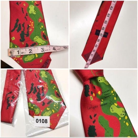 ARKLE SCOTLAND Vintage Silk Tie Red Golf Graphic Men’s necktie New - Picture 7 of 8